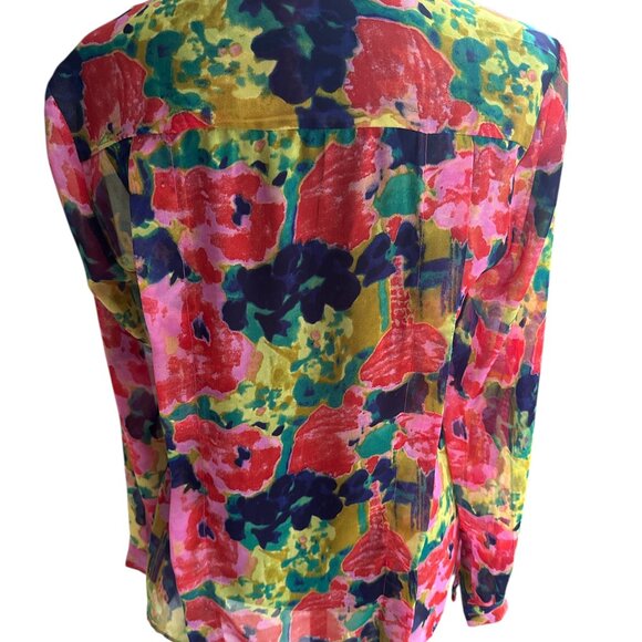 W118 by Walter Baker XSmall Multicolor Floral Sheer Button Long Sleeve Blouse - Picture 4 of 6